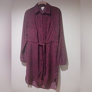 Final $4 "A New Day" Hi-Lo Self Fabric Belted Shirt Dress. Sz. XS Burgundy.